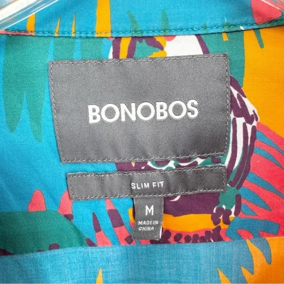BONOBOS Coral Toucan Tropics Riviera Short Sleeve Button Down Shirt Blue Size M - Picture 8 of 11